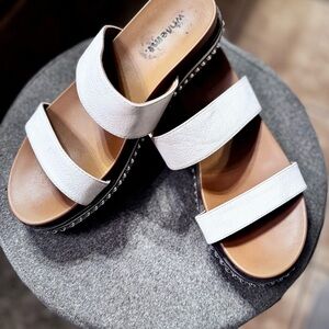 White Mountain White and Brown Sandals with Double Strap Design